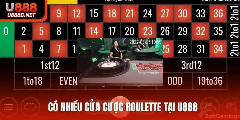 Có nhiều cửa cược Roulette tại U888