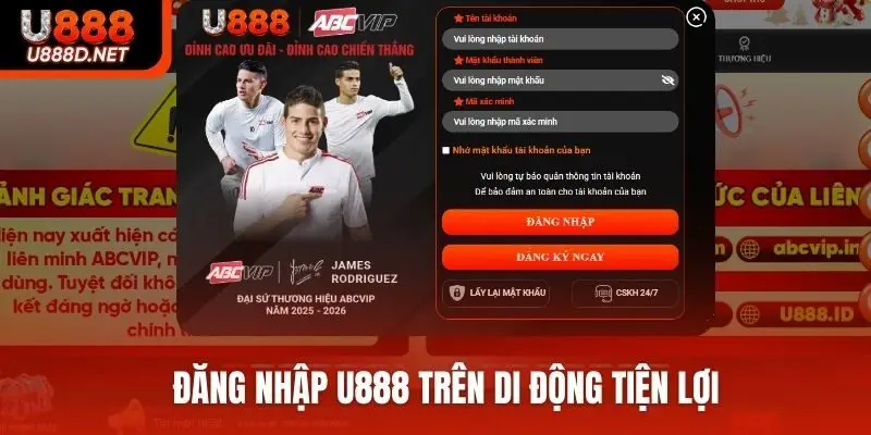 Đăng nhập U888 trên di động tiện lợi