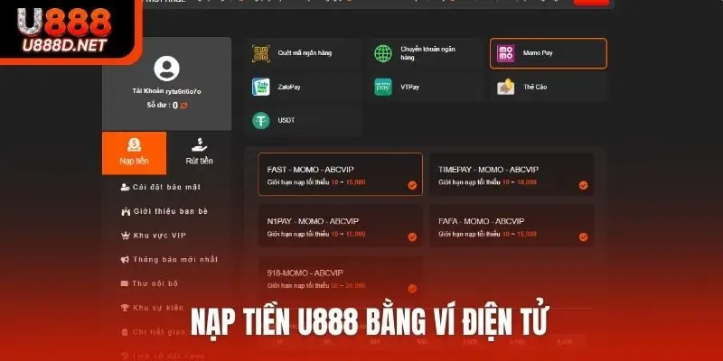 Nạp tiền U888 bằng ví điện tử
