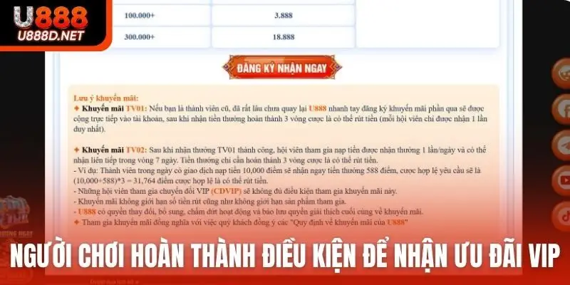 Người chơi hoàn thành các điều kiện để nhận ưu đãi VIP