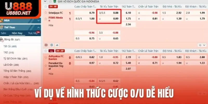 Ví dụ về hình thức cược O/U dễ hiểu